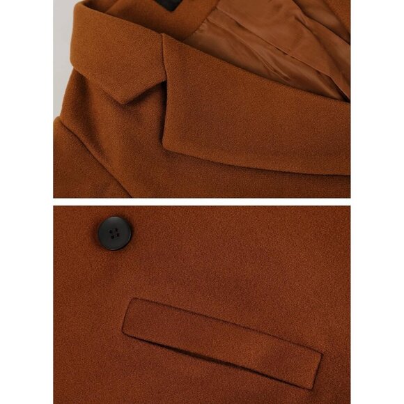 Women's Caramel  Winter Wool Coat Casual Notch Lapel Single-Breasted Peacoat - Picture 7 of 8